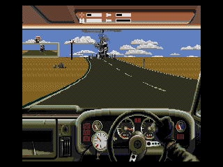 Outlander (Genesis) screenshot: A gyrocopter on sight.