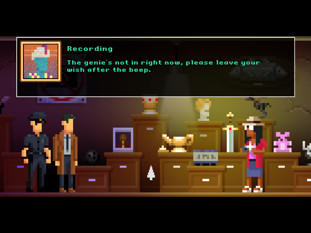 The Darkside Detective (Windows) screenshot: We discover that the genie will be the source of unintended trouble in this case.
