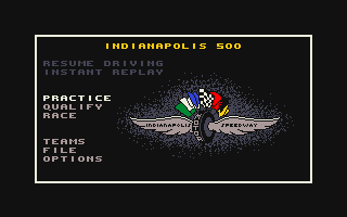 Indianapolis 500: The Simulation (Amiga) screenshot: Main menu