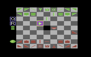 Laser Chess (Commodore 64) screenshot: Each figure may be rotated