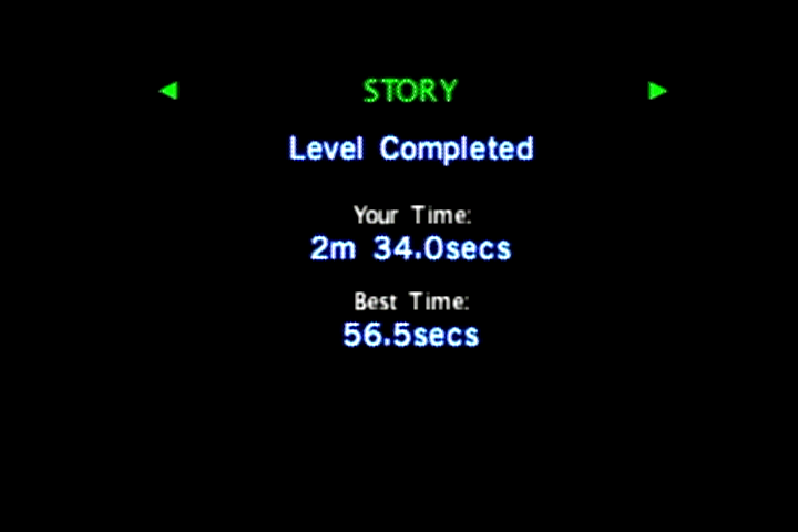 TimeSplitters (PlayStation 2) screenshot: Complete story mode levels in certain amount of time to move on to the next level. Complete them in super fast time to unlock characters and other goodies.