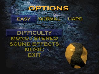The Lost World: Jurassic Park (PlayStation) screenshot: Options screen.