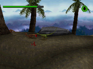 The Lost World: Jurassic Park (PlayStation) screenshot: Attacking some prey.