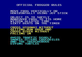 Frogger (Genesis) screenshot: Frogger game instructions