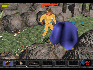 Time Commando (SEGA Saturn) screenshot: I think this weird thing is a checkpoint of some sort...