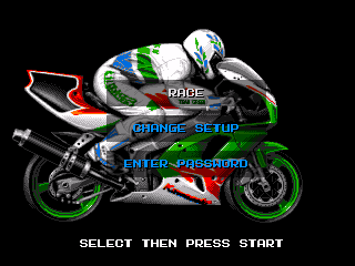 Kawasaki Superbike Challenge (Genesis) screenshot: Main menu