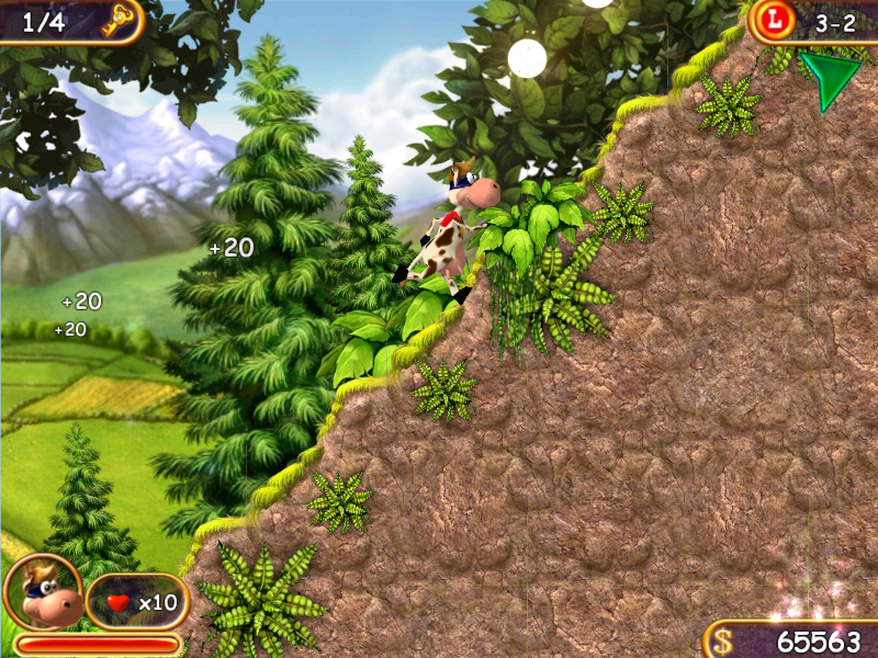 Supercow (Windows) screenshot: Only a super cow could run up the hillside this fast.