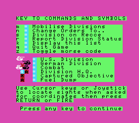 Panzer Attack (MSX) screenshot: The list of commands and symbols