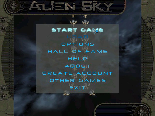 Alien Sky (Windows) screenshot: Main Menu.
