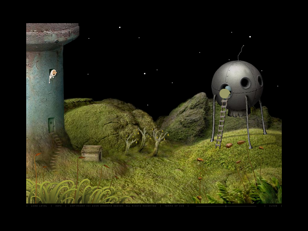 Samorost 2 (Windows) screenshot: Don't look so shocked little gnome! Save your canine companion.