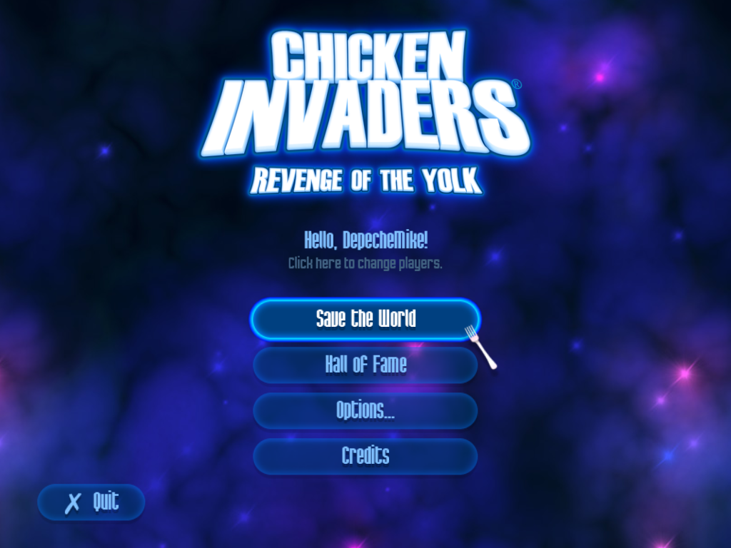 Chicken Invaders: Revenge of the Yolk (Windows) screenshot: Main Menu.