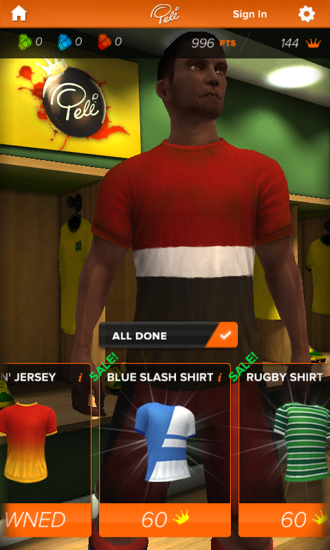 Pelé: King of Football (Android) screenshot: A new shirt perhaps?