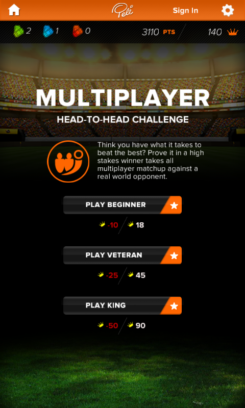 Pelé: King of Football (Android) screenshot: Multiplayer menu