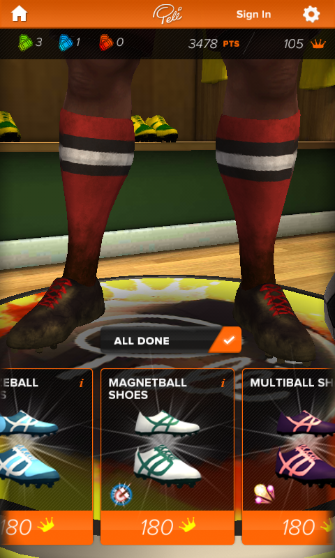 Pelé: King of Football (Android) screenshot: Or new shoes?
