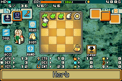 Shining Soul II (Game Boy Advance) screenshot: The inventory screen shows all your items and equipment