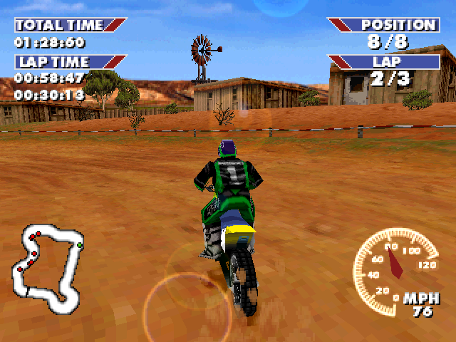 Championship Motocross Featuring Ricky Carmichael (PlayStation) screenshot: Track houses