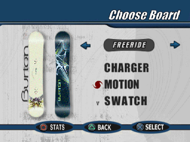 Cool Boarders 3 (PlayStation) screenshot: Board selection
