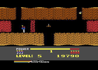 H.E.R.O. (Atari 8-bit) screenshot: Use dynamite to blast through this wall