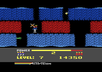 H.E.R.O. (Atari 8-bit) screenshot: Agh, a creature got me!