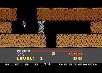 H.E.R.O. (Atari 8-bit) screenshot: Title screen and game demo