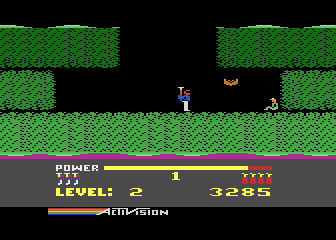 H.E.R.O. (Atari 8-bit) screenshot: Located a stranded miner