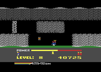 H.E.R.O. (Atari 8-bit) screenshot: Oops, I'm sinking into the water...