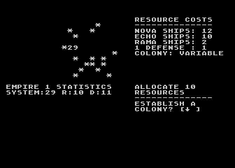 Andromeda Conquest (Atari 8-bit) screenshot: The gameplay screen