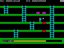Digger Dan (ZX Spectrum) screenshot: Stomping a monster above the other.