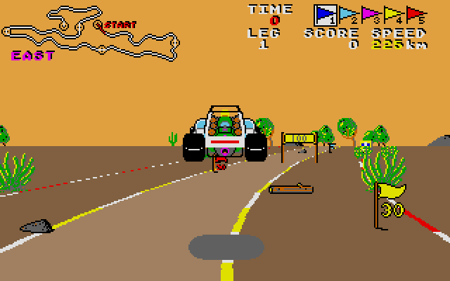 Speed Buggy (Atari ST) screenshot: Jump using the logs!