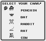 Penguin-Kun Wars (Game Boy) screenshot: Choose your character