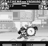 King of Fighters R-1 (Neo Geo Pocket) screenshot: Yashiro Nanakase getting some shocking-electring damage of Athena's Psycho Reflector.