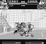 King of Fighters R-1 (Neo Geo Pocket) screenshot: Using quickly the emergency escape move, Chris escapes successfully from Terry's Burn Knuckle.