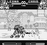 King of Fighters R-1 (Neo Geo Pocket) screenshot: Leona is back to more action and this time, she attacks Chris using his DM Rebel Spark: sayonara...