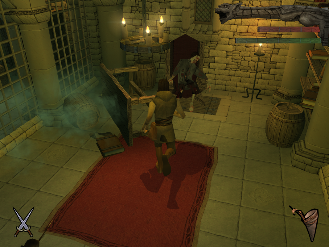 Inquisition (Windows) screenshot: The banker has died at home and has since provided sustenance to the rats crawling around.