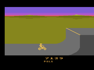 BMX Air Master (Atari 2600) screenshot: About to run up the quarter pipe