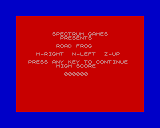 Road Frog (ZX Spectrum) screenshot: Title menu screen.