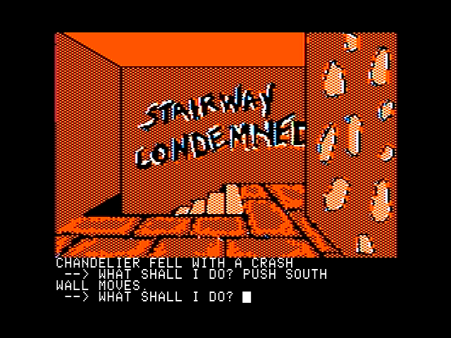 Sorcerer of Claymorgue Castle (Apple II) screenshot: So, do you think I should go down these stairs?