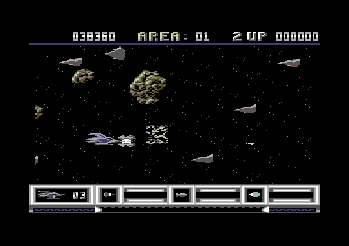 Katakis (Commodore 64) screenshot: Close call here