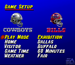 Madden NFL 95 (SNES) screenshot: Main menu