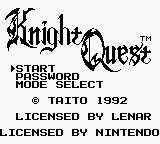 Knight Quest (Game Boy) screenshot: Title screen