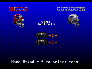 Madden NFL 95 (Genesis) screenshot: Select if you will be home or visitor for both players