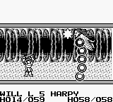 Knight Quest (Game Boy) screenshot: Using a "star" spell against a harpy