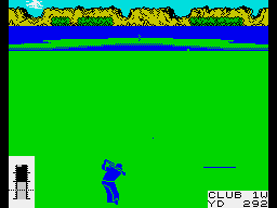 Leader Board (ZX Spectrum) screenshot: Might be better to pitch up short of the water here
