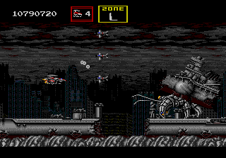 Sagaia (Genesis) screenshot: Hey, an end of level boss was hiding beneath this battleship!