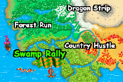 Shrek: Swamp Kart Speedway (Game Boy Advance) screenshot: There are four areas to race in taken from the movie