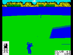 Leader Board (ZX Spectrum) screenshot: One good shot should get me onto the green