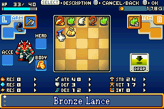 Shining Soul (Game Boy Advance) screenshot: Use your inventory screen to set up quick-slot items such as herbs for use in battle, or to equip various items