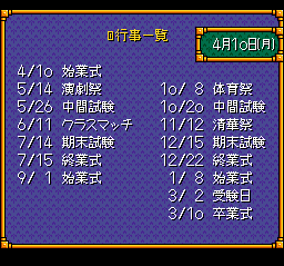 Graduation for Windows 95 (TurboGrafx CD) screenshot: Schedule for the year