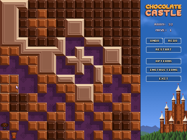 Chocolate Castle (Windows) screenshot: Hard room 32, if you stick the wrong blocks together it gets too one big unmovable chunk