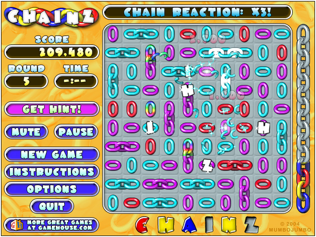 Chainz (Windows) screenshot: Chain reaction - removal of one chain resulted in creation of another